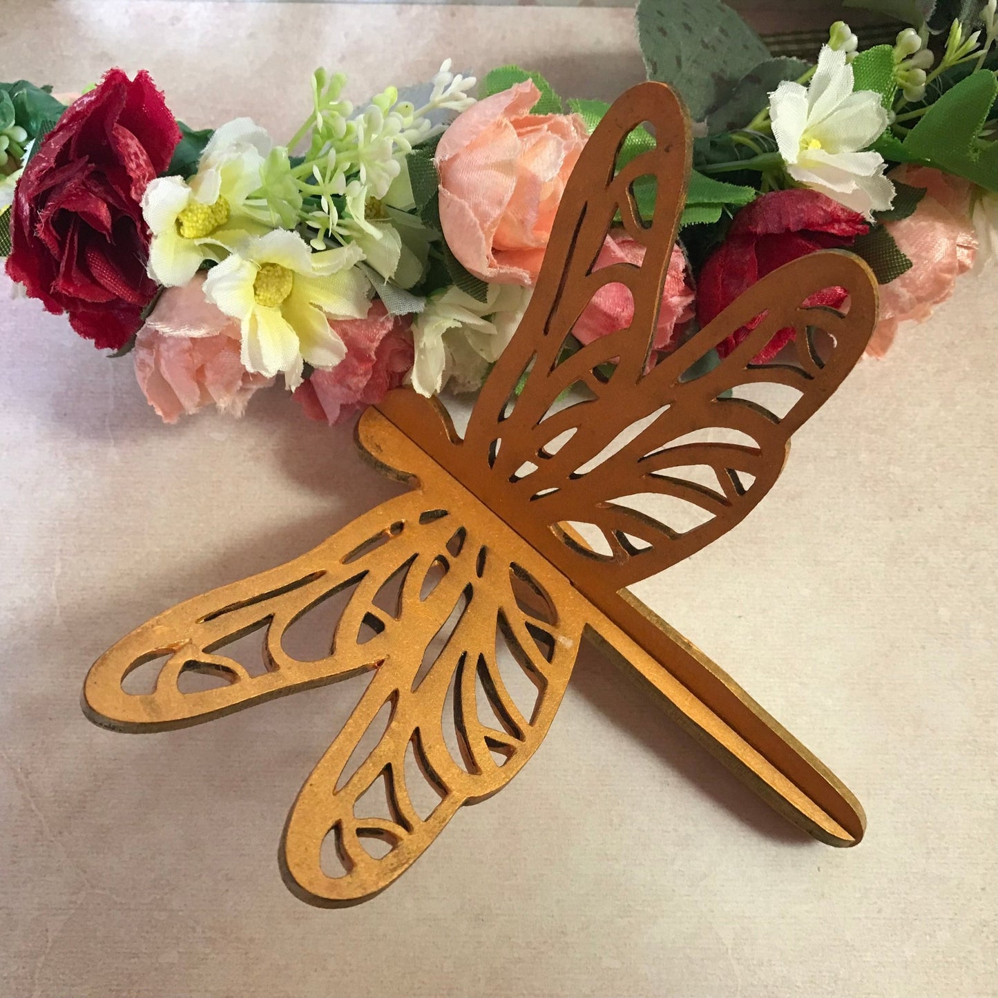 3D Metallic Dragonfly Shelf Decor