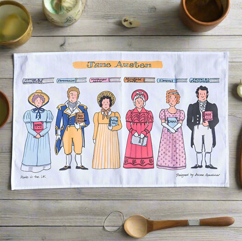 Jane Austen Tea Towel - Longbourn Handcrafted - regency home decor - gift
