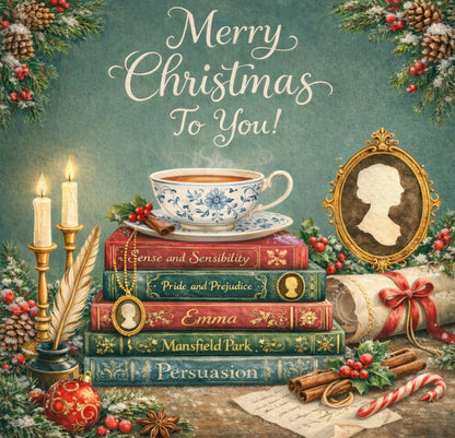 BW 106 - Austen themed Christmas Card - Literary Book Lover Card