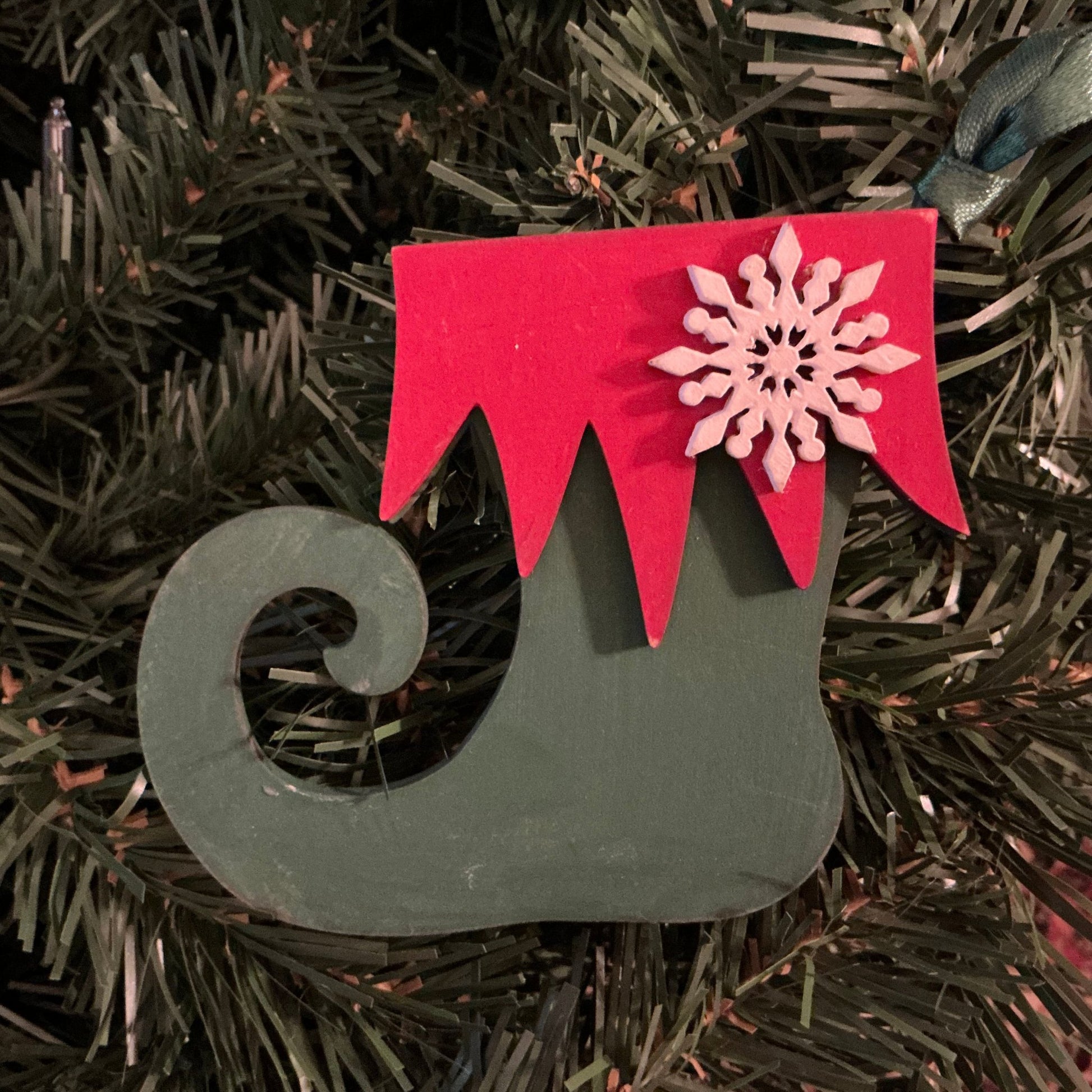 Elf Boot Tree Ornament Green with Red Trim Christmas Decoration