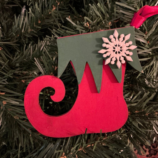 Elf Boot Tree Ornament Red with Green Trim Christmas Decoration