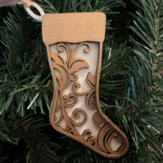  Flourish Stocking Ornament Gold Antique White