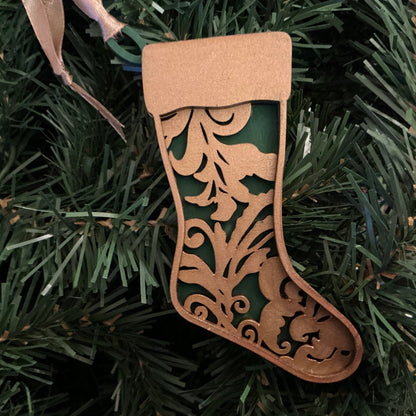  Flourish Stocking Ornament Gold Green
