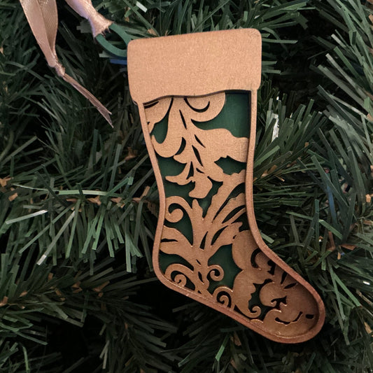  Flourish Stocking Ornament Gold Green