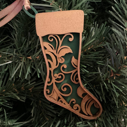  Flourish Stocking Ornament Gold Green