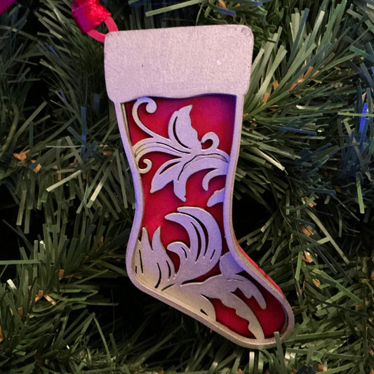  Flourish Stocking Ornament Silver Red Christmas decoration