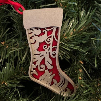 Flourish Stocking Ornament Silver Red Christmas decoration