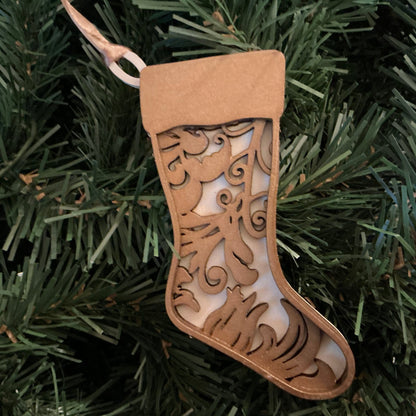 Flourish Stocking Ornament Gold Antique White Christmas decoration