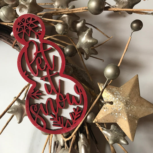 Snowman Tree Ornament - Let it Snow Red White Christmas Decoration