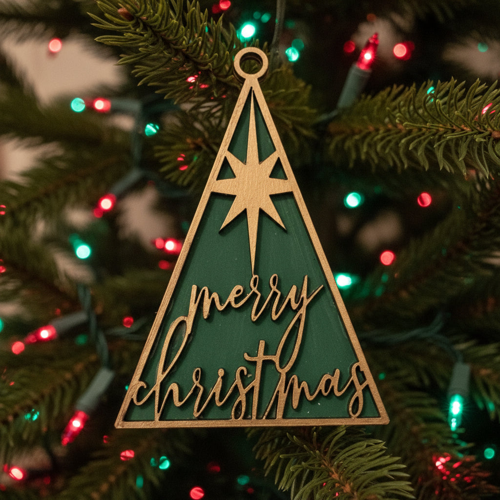 Merry Christmas Triangular Tree Ornament