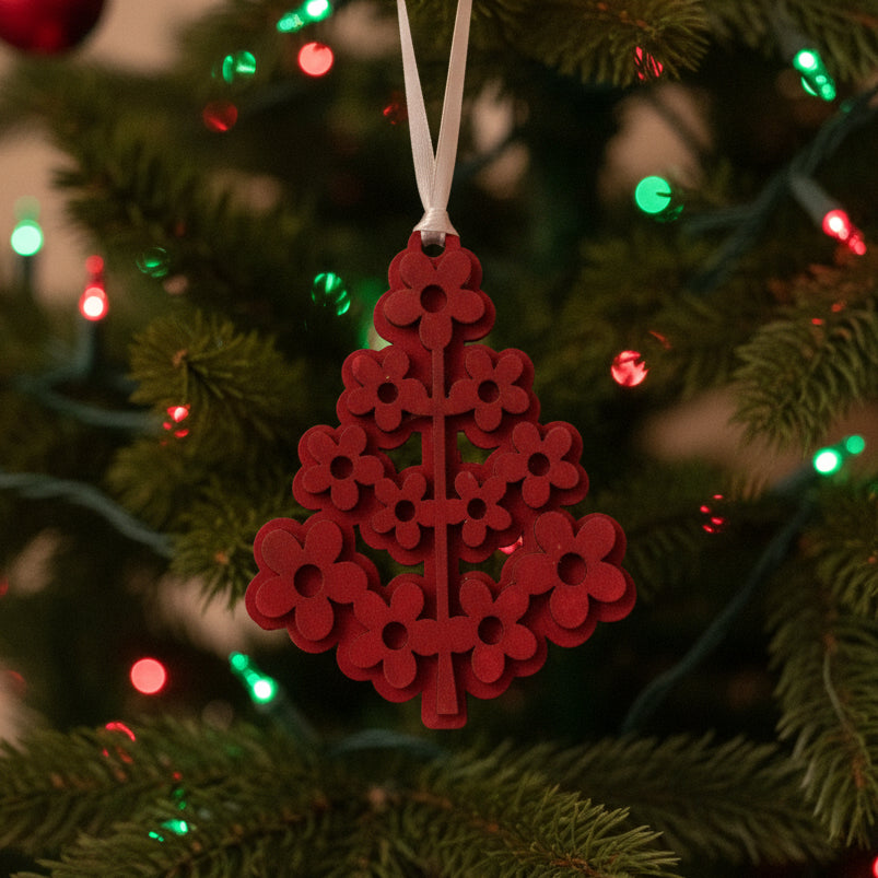 Flower Tree Ornament - Deep Red