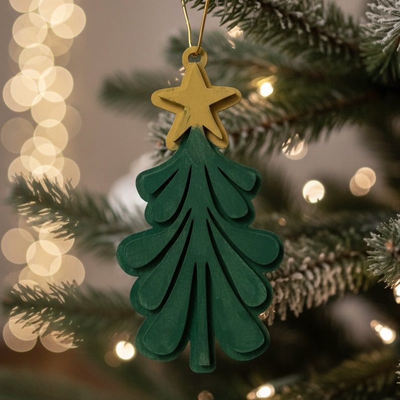 Tree with Star Ornament - Hunter Green