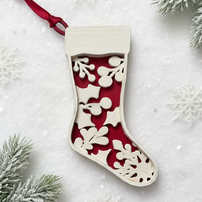 Holly and Mistletoe Stocking Ornament - B *NEW* - LH 269