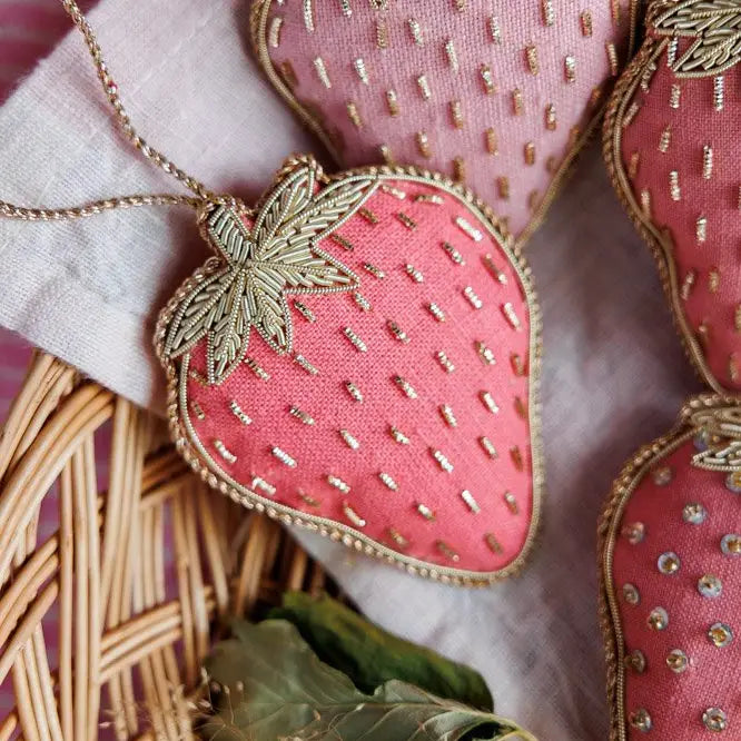 Irish Linen Ornament - Strawberry