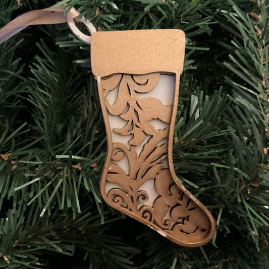  Flourish Stocking Ornament Gold Antique White