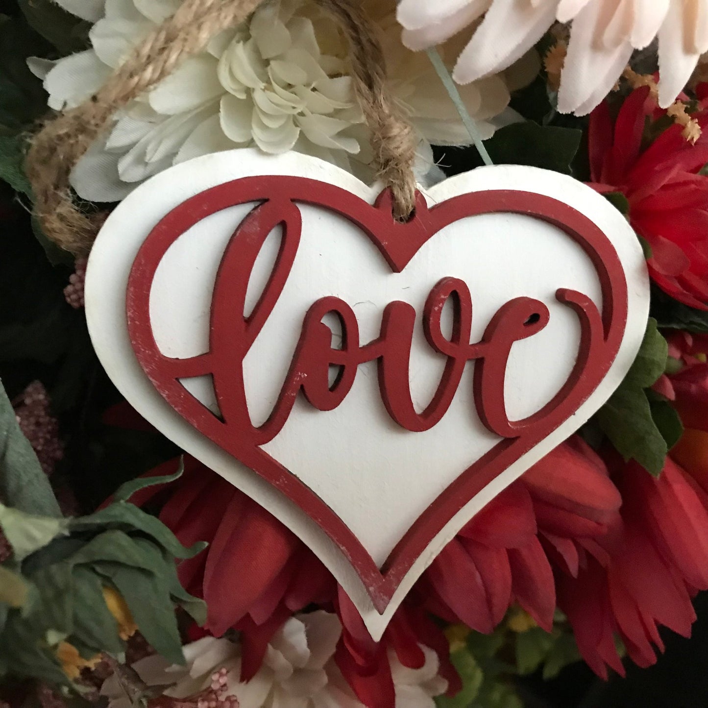 Love ornament white with red