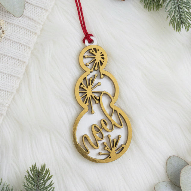 Noel Snowman Tree Ornament Gold White Christmas Decoration