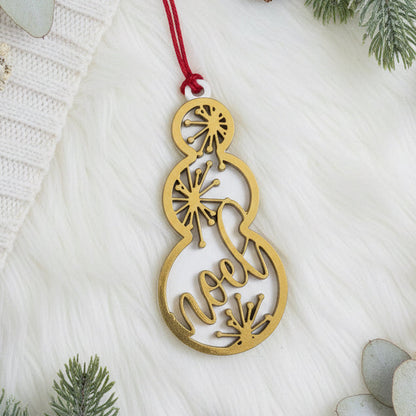 Noel Snowman Tree Ornament Gold White Christmas Decoration