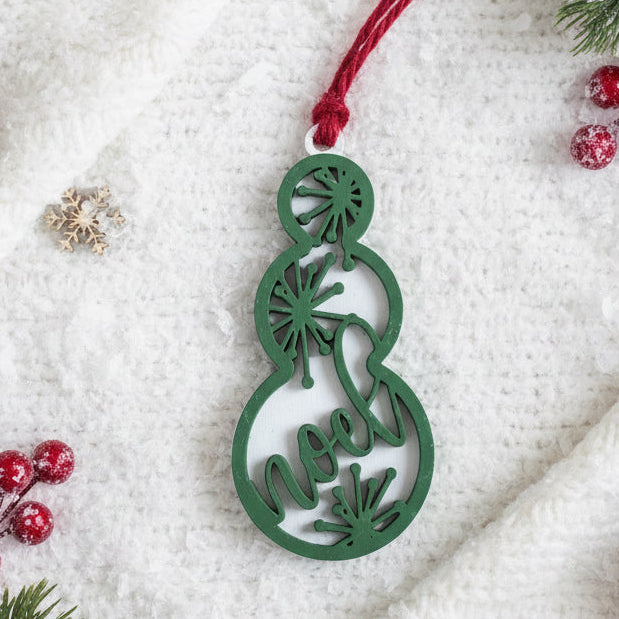 Noel Snowman Tree Ornament Green White Christmas Decoration