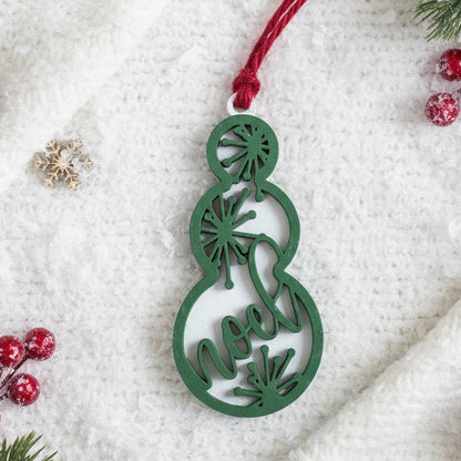 Noel Snowman Tree Ornament Green White Christmas Decoration