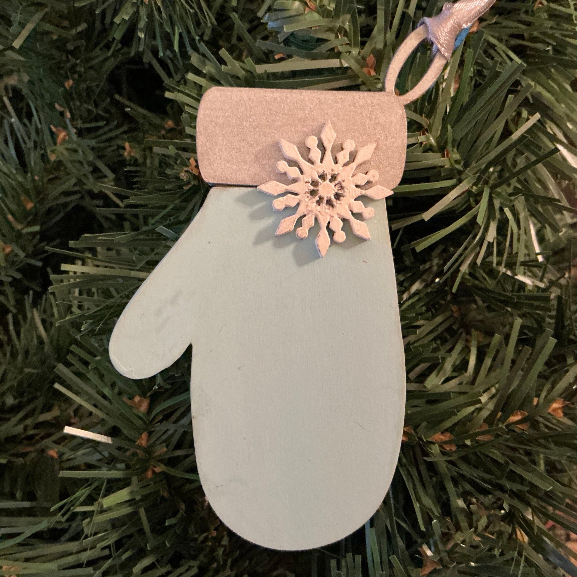 Snowflake Mitten (Left) Light Blue with Silver Trim Christmas Decoration