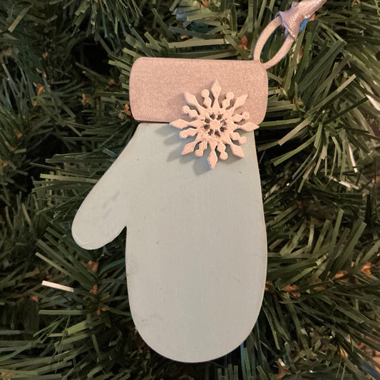 Snowflake Mitten (Left) Light Blue with Silver Trim Christmas Decoration