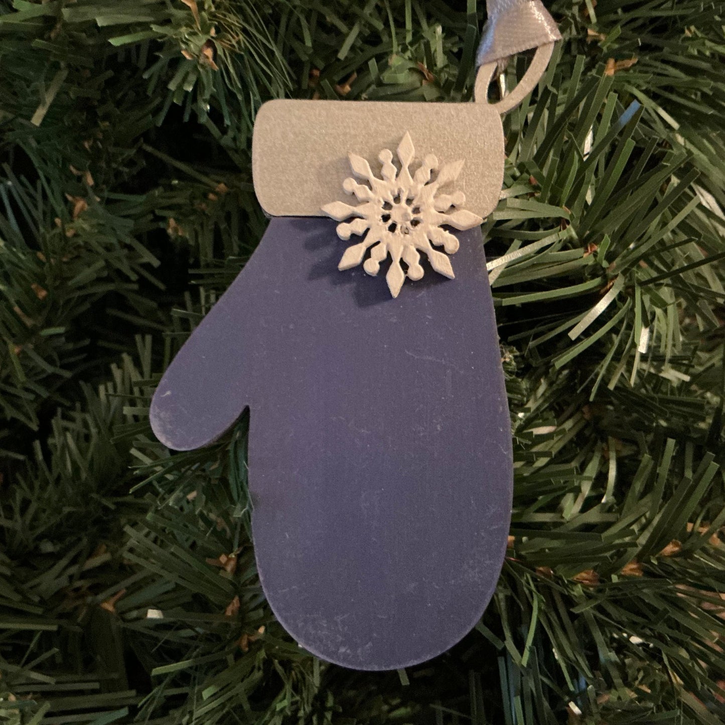 Snowflake Mitten (Left) Navy with Silver Trim Christmas Decoration