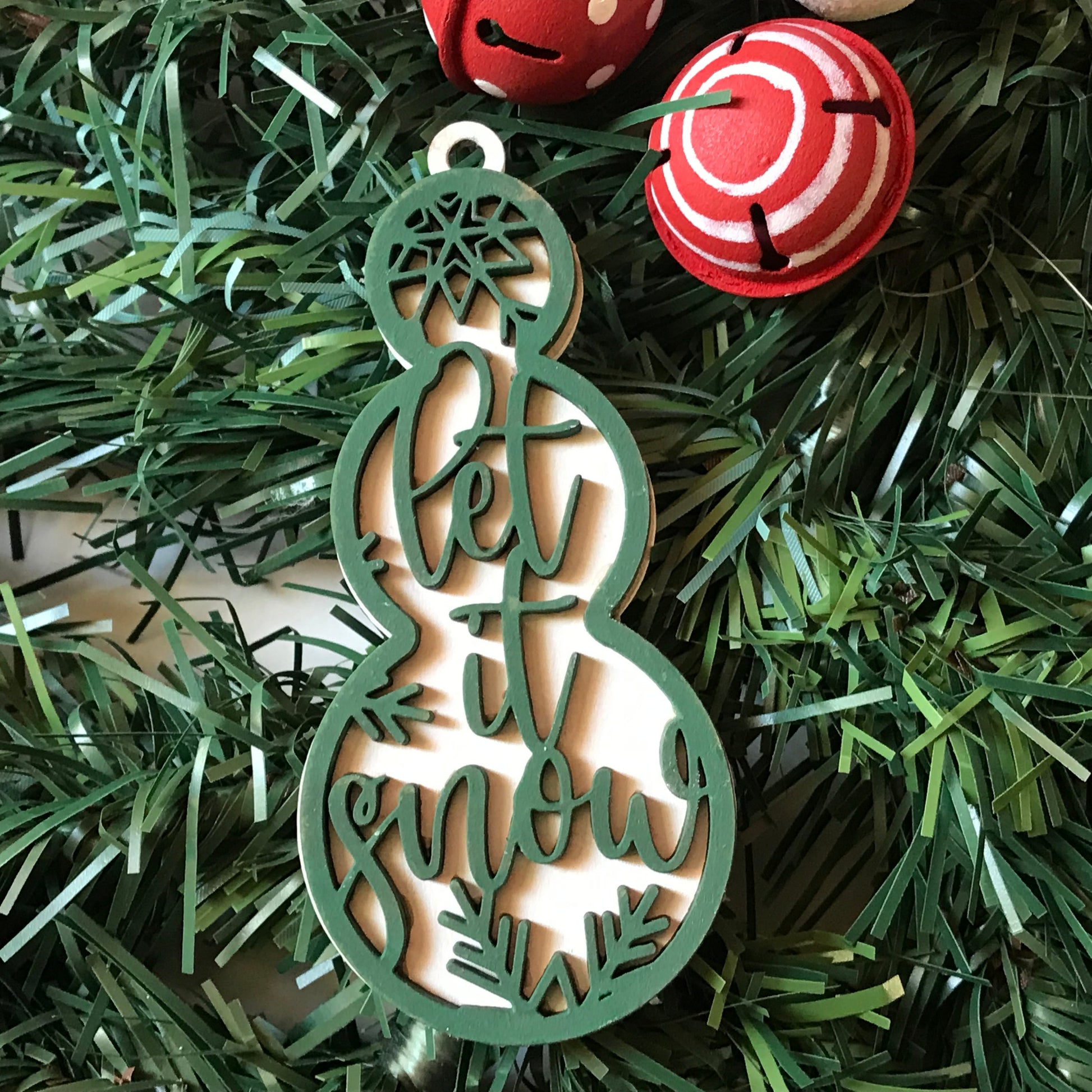 Snowman Tree Ornament - Let it Snow Green White Christmas Decoration