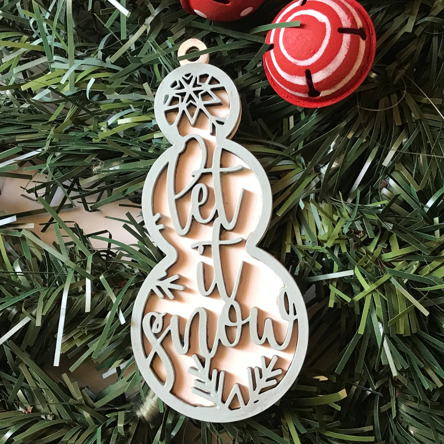 Snowman Tree Ornament - Let it Snow Light Blue White Christmas Decoration