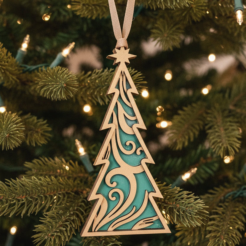  Swirl Flourish Tree Ornament - Large Gold Green