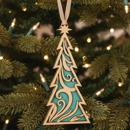  Swirl Flourish Tree Ornament - Large Gold Green