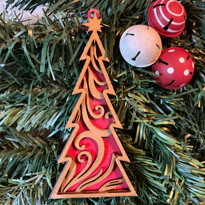 Swirl_Tree_Ornament_christmas_red_with_metallic_gold_3_layers Christmas Decoration