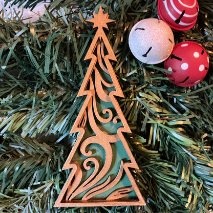 Swirl Tree Ornament dark green  with metallic gold 3 layers Christmas Decoration