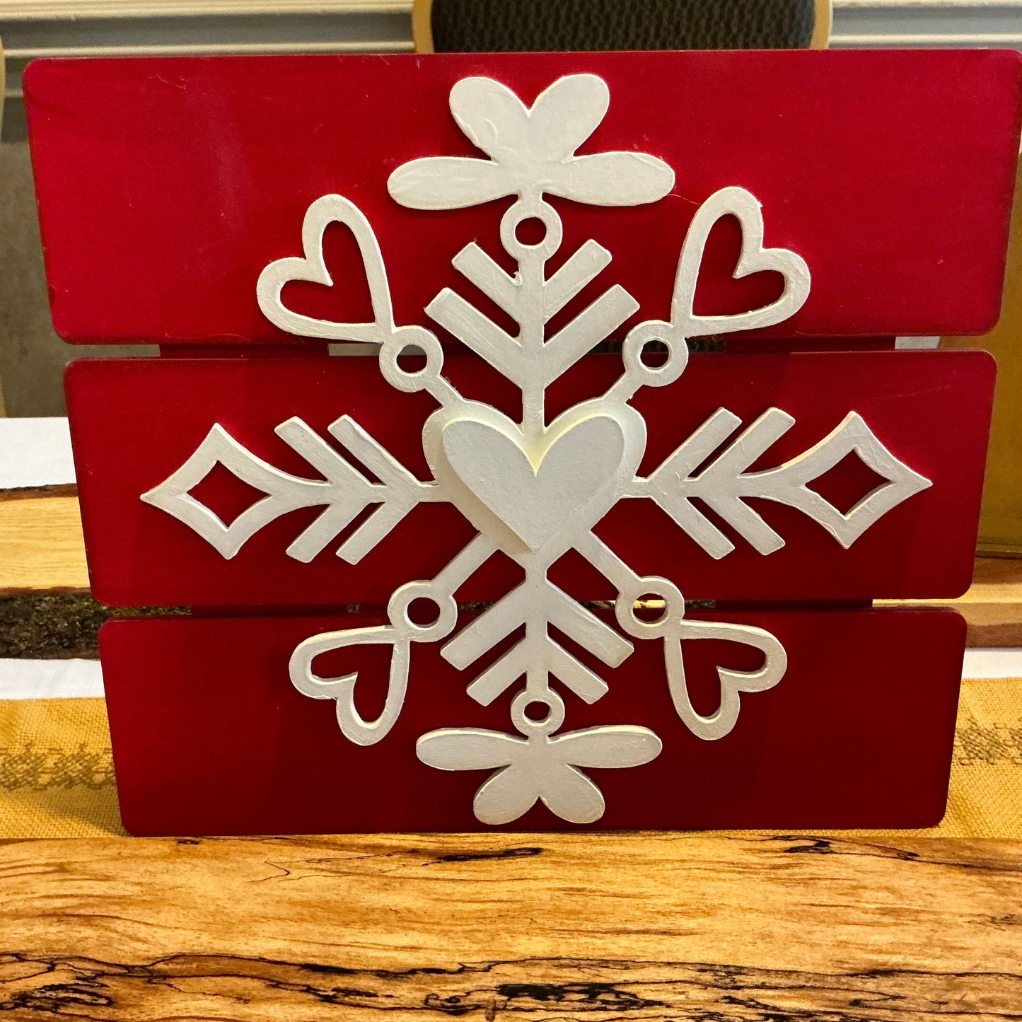 Vintage Style Snowflake Heart Red