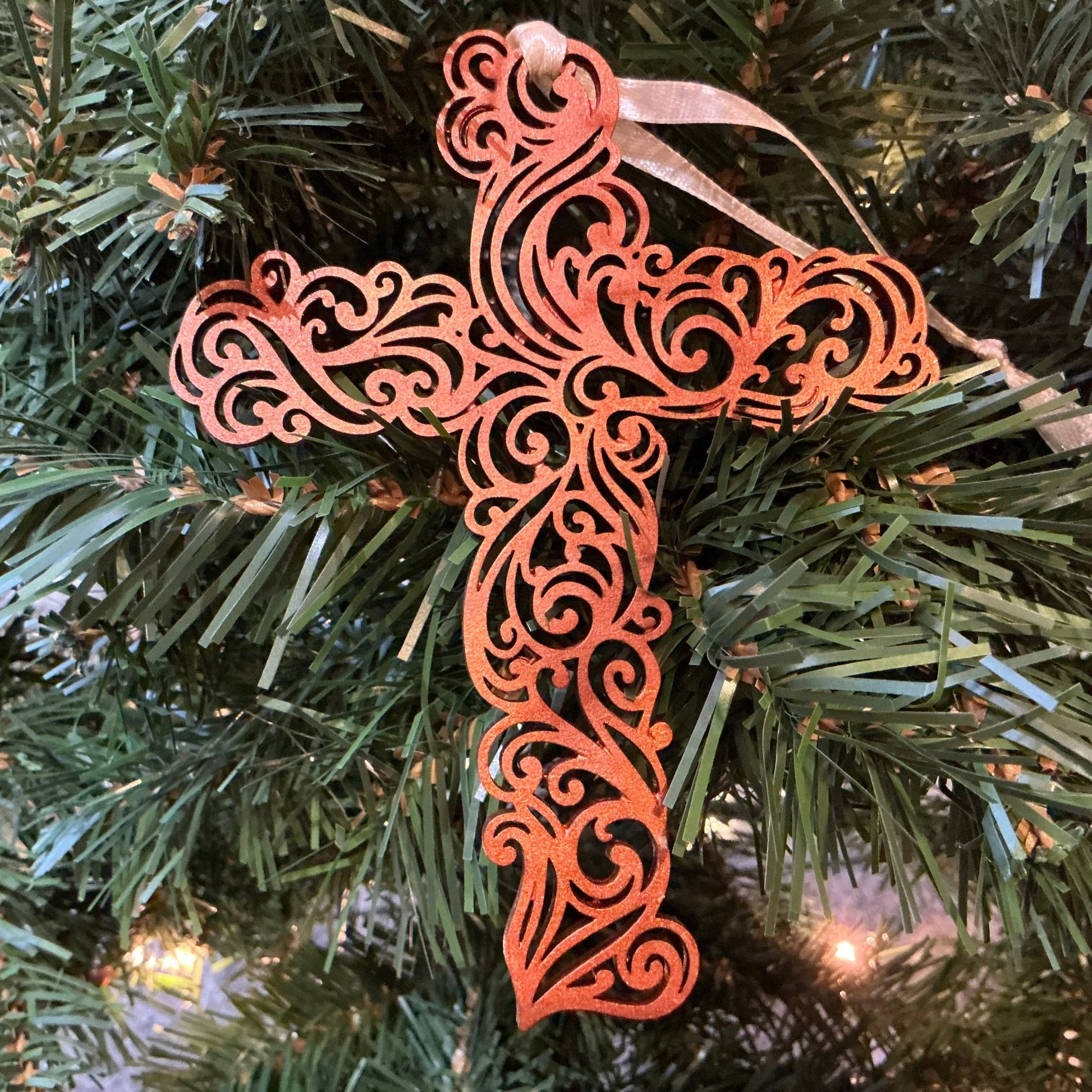  Winchester Cross Ornament - Metallic Copper Christmas Decoration

