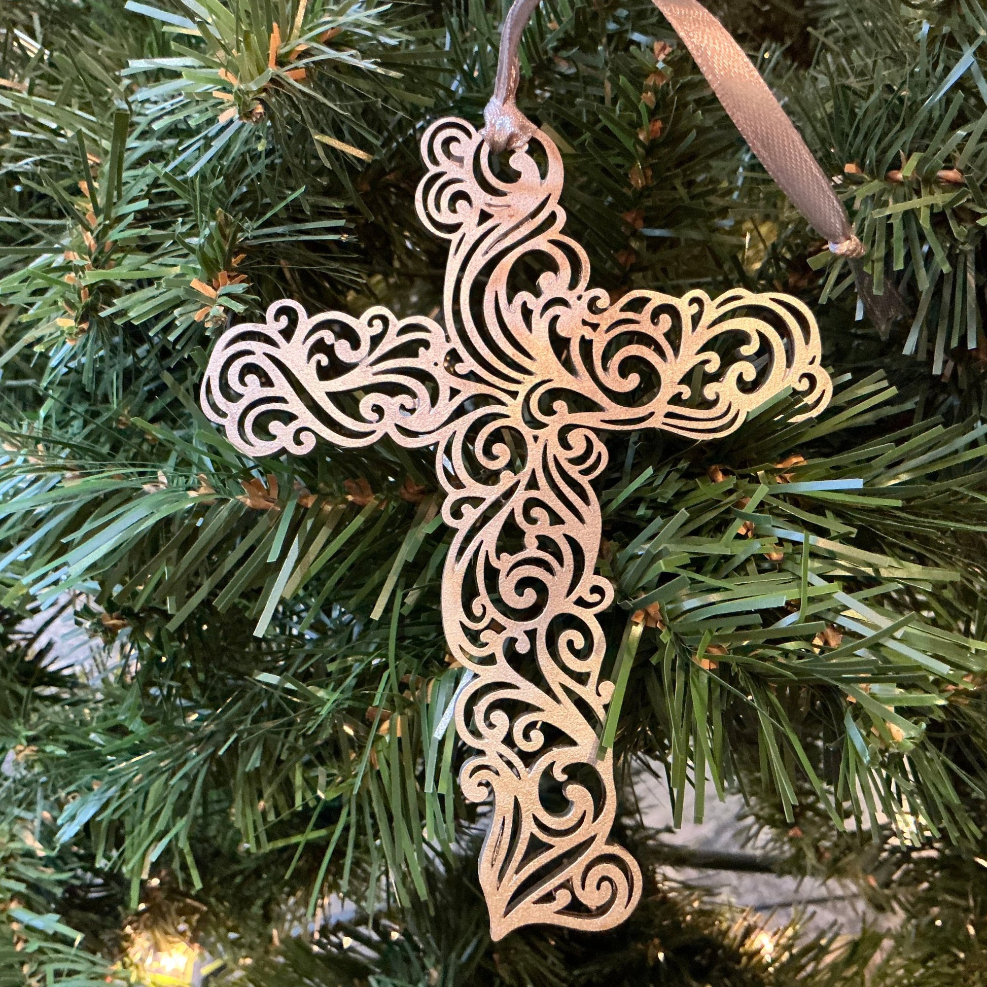  Winchester Cross Ornament - Metallic Silver Christmas Decoration
